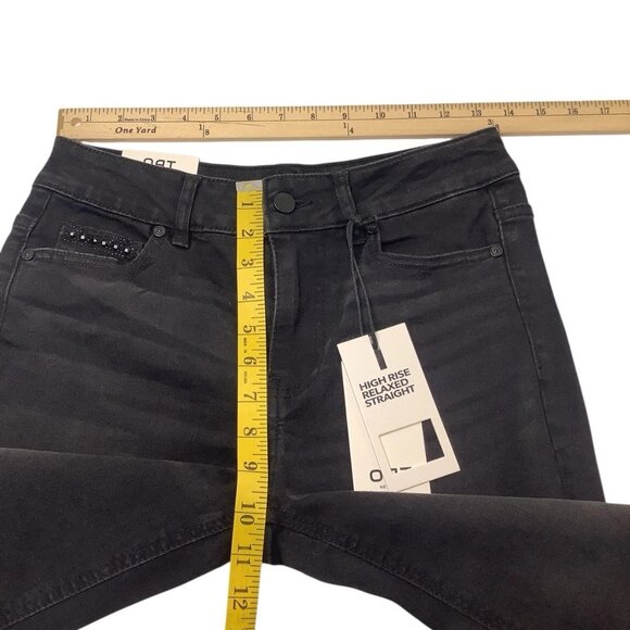 NWT OAT NEW YORK Beaded High Rise Relaxed Straight Black Jeans Size 0/25 - Picture 6 of 11